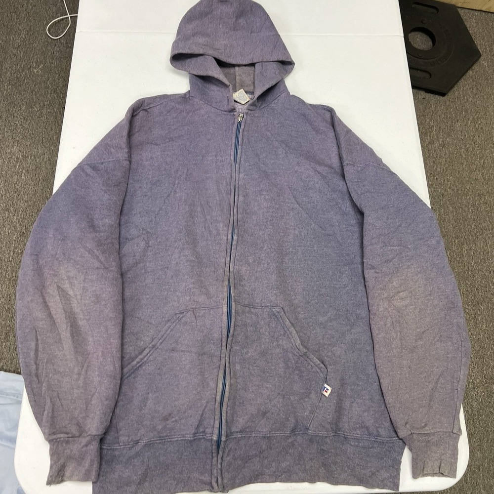 Russell Athletic Zip Up Hoodie Mens XXL Blue Heather Vintage Faded Distressed